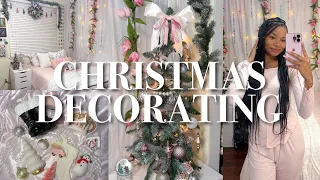 CHRISTMAS DECORATE WITH ME 🎀 (pink christmas decor theme, room decor haul, diy projects, room tour)