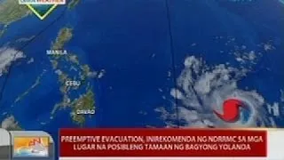 Preemptive evacuation, inirekomenda ng NDRRMC sa mga lugar na posibleng tamaan ng Bagyong Yolanda