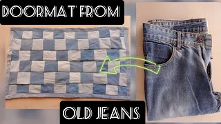 beautiful jeans doormat || reuse old jeans || doormat from old jeans|| best out of waste