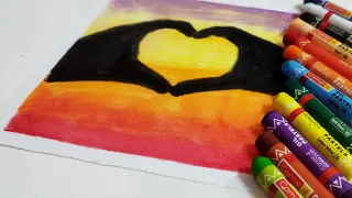 Easy oil pastel drawing for beginners/Easy sunset scenery drawing#shorts#art#sunsetscenery