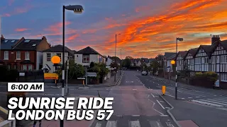 6:00 AM 🌅 Beautiful sunrise view from a London double-decker bus 🚌 - Route 57 - Kingston to Clapham