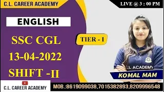 ENGLISH | 13 APRIL  2022 | SHIFT 2 | SSC CGL 2022 | PREVIOUS YEAR QUESTIONS