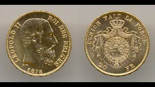 Нумизматика. Золотая монета. Бельгия, 20 франков 1878 года. Choice Uncirculated.