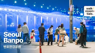 Banpo Moonlight Rainbow Fountain walk at summer night 🌉 4K ( Seoul, Korea ) 반포 별빛무지개 분수