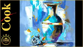 How to Paint Egyptian Porcelain Vase and Black Rose Acrylic Tutorial with Ginger Cook