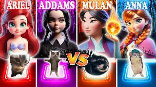 Mermaid Ariel Vs Wednesday Addams Vs Mulan Vs Frozen Anna But In Tiles Hop!