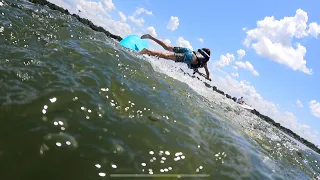 Boogie boarding behind a boat!?!