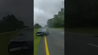 Car sent flying after launching off tow truck ramp in Georgia