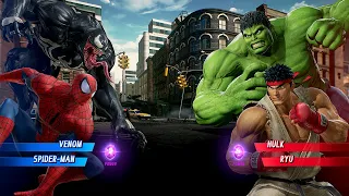 Spiderman & Venom VS Hulk & Ryu (Very Hard) - Marvel vs Capcom | 4K Gameplay