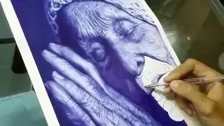 Drawing Old Woman With Ballpoint Pen