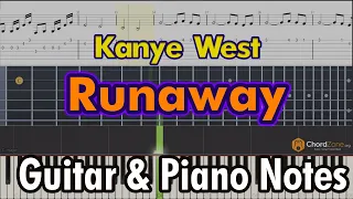 Runaway | Kanye West Guitar Tabs and Piano Notes - Tutorial - Easy Fingerstyle Lesson