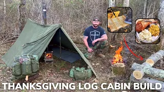 Solo Overnight Building a Log Cabin in the Woods and Deep-Fried Cajun Turkey Legs