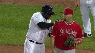 LAA@BOS: Papi and Pujols horse around at first base