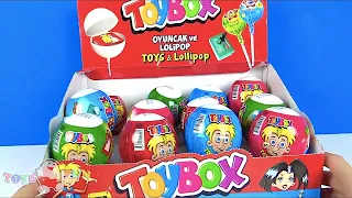 Toybox 12 adet sürpriz oyuncak kutusu ve Toybox Lolipop açtık Finger Family Song