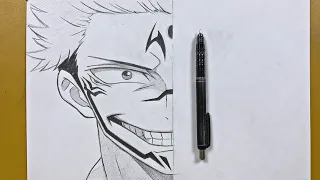 Anime sketch | How to draw sukuna step-by-step ( Jujutsu kaisen ) pt.1