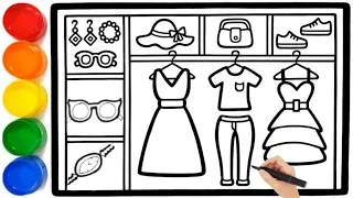 Bedroom Closet Drawing | Painting Coloring for kids dress Girls dress | Learn Easy Drawing#kidsvideo