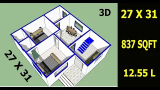 27 x 31 home design with 3d view II 27 x 31 ghar ka naksha II 27 x 31 house plan