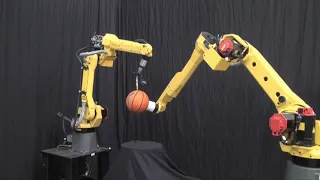 FANUC M-10i A and Arc Mate 100iC Robots Demonstrate Coordinated Motion on a Basketball