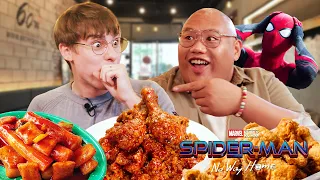 Spider-Man’s Best-Friend Ned tries the SPICIEST Korean Chicken!!!