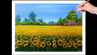 campo de girasoles pintura acrílica/how to paint a field of sunflowers in acrylic/#36