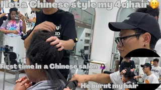 BLACK GIRL GET HER HAIR DONE IN CHINA 🇨🇳 | It was his first time | shocking | 4C hair| #china
