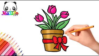 Как нарисовать тюльпаны в горшке | Як намалювати тюльпани | How to draw Tulips | Рисунок на 8 Марта