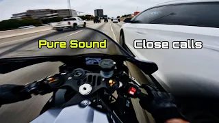 Yamaha R1 vs HEAVY TRAFFIC | INSANE Pops & Bangs | Pure Sound