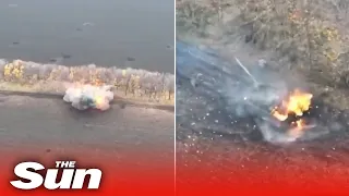 Russian T-72 tank blown up by Ukrainian anti-tank mine
