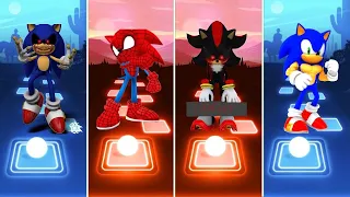 Sonic Exe 🆚 Muscular Sonic 🆚 Shadow Exe Sonic 🆚 Spiderman Sonic | Sonic Tiles Hop EDM Rush