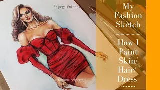 Fashion Dress Sketch Paint With Water Pen