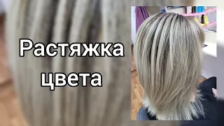 Растяжка цвета. Притемнение корней. Окрашивание по длине.