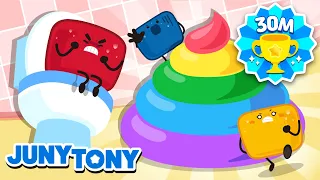 Marshmallows' Colorful Poo💩 | 🌈Rainbow Poo Poo Song | Fruits and Vegetables | Color Songs | JunyTony