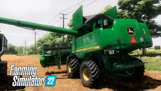 FS22 / Карта Сосновка / Начало уборки большого поля пшеницы John Deere 9880i STS, День 7