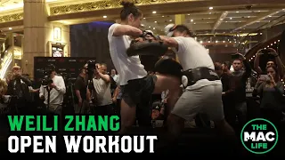 Weili Zhang hits the pads like a beast and sends coaches flying | UFC 248 Open Workouts