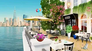 Seaside Port Coffee Shop Ambience- Bossa Nova Music, Smooth Jazz, Ocean Wave Sound for relax