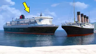 Queen Mary 2 Crashes Into The Titanic On The Shore In GTA 5 (Ship Crash Into Another Ship)