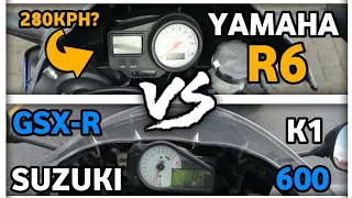 Yamaha R6 vs Suzuki gsxr 600 k1 speed comparison  !  acceleration top speed comparison