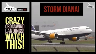 #StormDiana London Heathrow INSANE CROSSWIND LANDINGS!