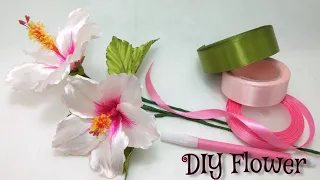 DIY/ How to make satin ribbon flower hibiscus easy