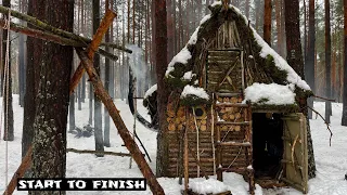 Amazing 2 story Log Cabin Build in the woods | Start to finish to survive