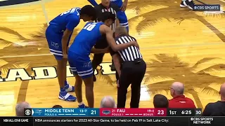 MTSU player accidentally hits ref while celebrating three pointer