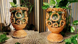 Make Beautiful Vase With Plastic Bottle and Jute Rope DIY #diy #art #trending #viral #youtubevideo