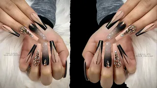 V CUT FRENCH TIP NAILS TUTORIAL | HOW TO ENCAPSULATE ACRYLIC NAILS | BLACK OMBRE | NAILS FASCINATION