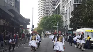 Evzones marching in the ANZAC DAY march 2018 in Sydney CBD, Australia