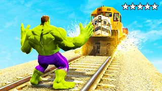 Can HULK STOP THE TRAIN in GTA 5 RP? (Funny Superhero Ragdoll Physics)