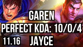 GAREN vs JAYCE (TOP) | 10/0/4, 6 solo kills, 1.5M mastery, Legendary | KR Diamond | v11.16