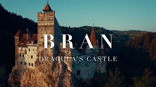 Count Dracula's Castle, Bran, Romania, Transylvania. Journey to the castle of Vlad from a drone 4K.