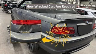 How Wrecked Cars Are Repaired  .Wie Autowracks repariert werden BMW E46 Cabriolet
