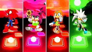 Spider Sonic 🆚 Baby Amy Rose 🆚 Sonic Boom 🆚 Silver Sonic | Sonic Tiles Hop EDM Rush