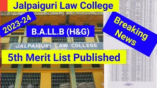 Jalpaiguri Law College Published B.A.LL.B(Hons., Gen.) 5th Merit List, Academic Year 2023-24.